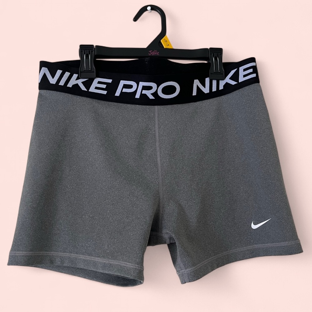 Nike Pro Women's Gray Athletic Shorts with Black Waistband